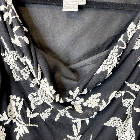 J LAXMI | Vintage 80’s Beaded Draped Sequin Sheer Black Blouse Top - Picture 7 of 9